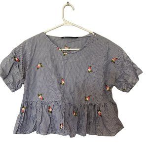 Zara Basic Collection Embroidered Cropped Top. Size Small